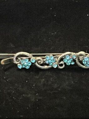Dark Silver with Blue Rhinestone Flowers Bobby Pin